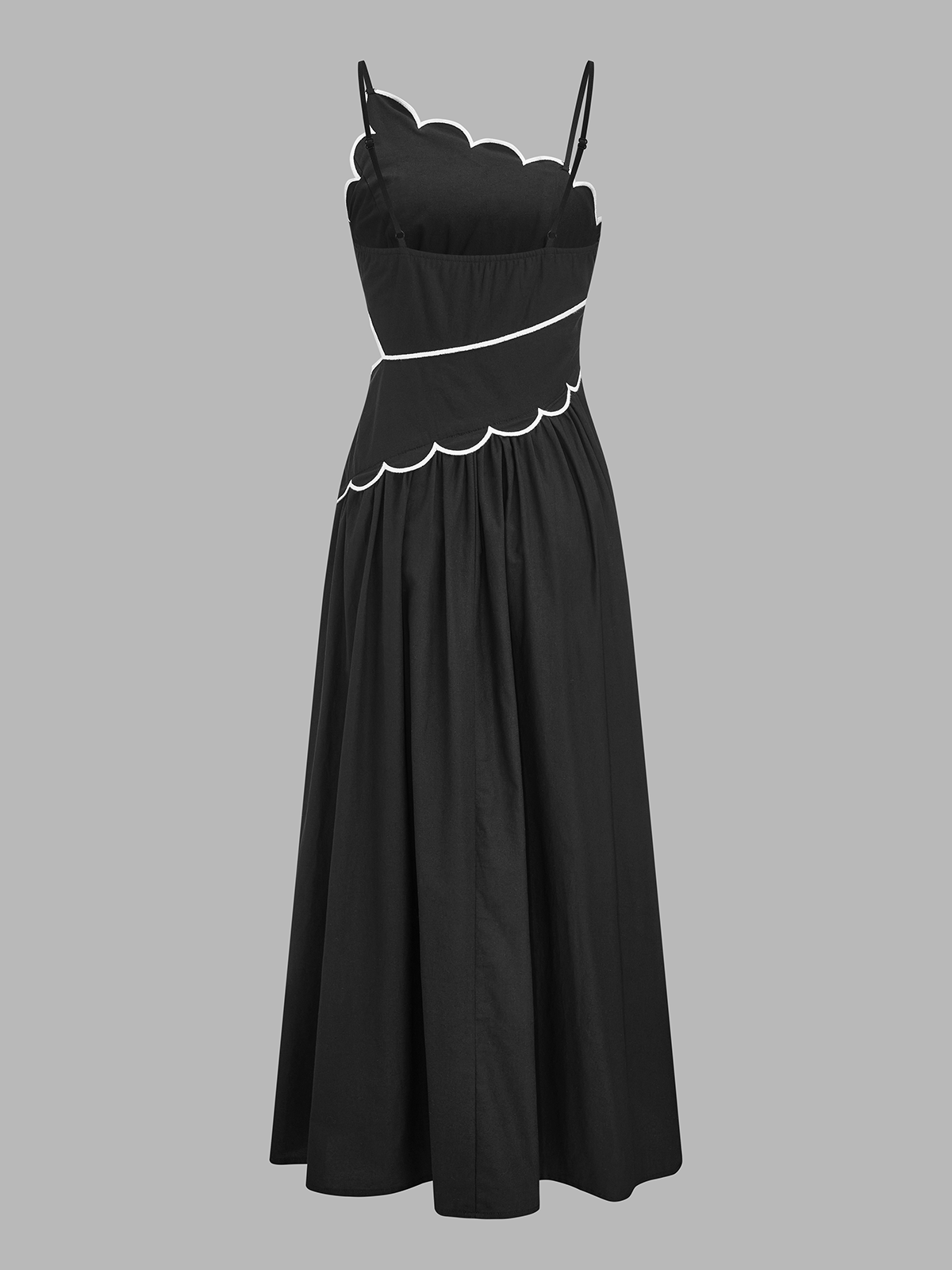 Scallop Trim Ruched Cotton Maxi Slip Dress