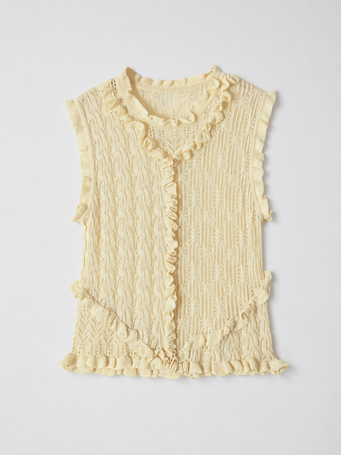 Ruffle Trim Openwork Knit Top