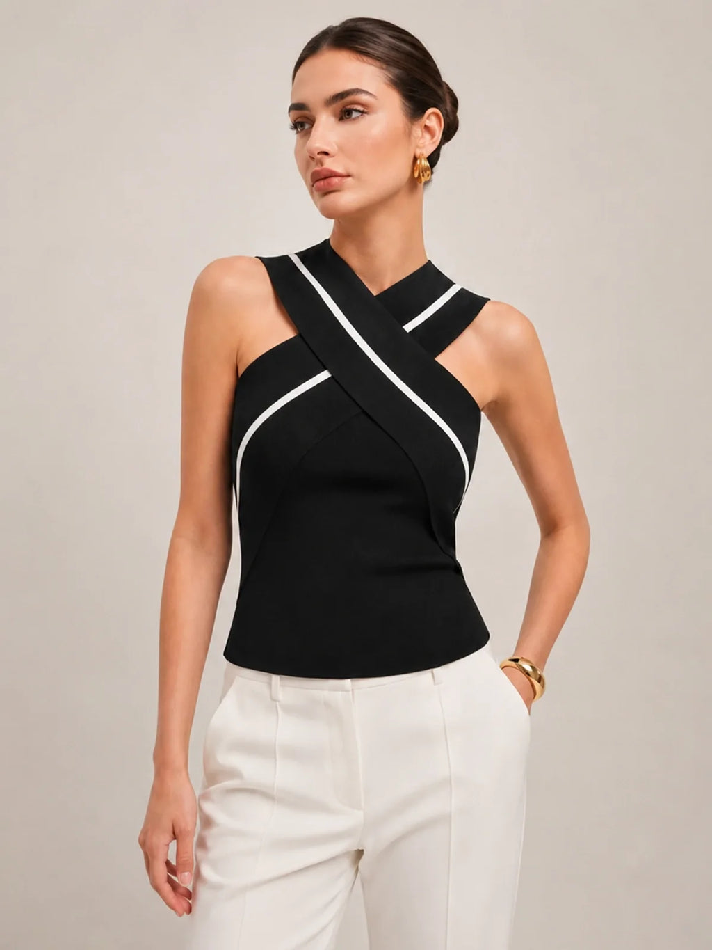Crisscross Neck Sleeveless Knit Top
