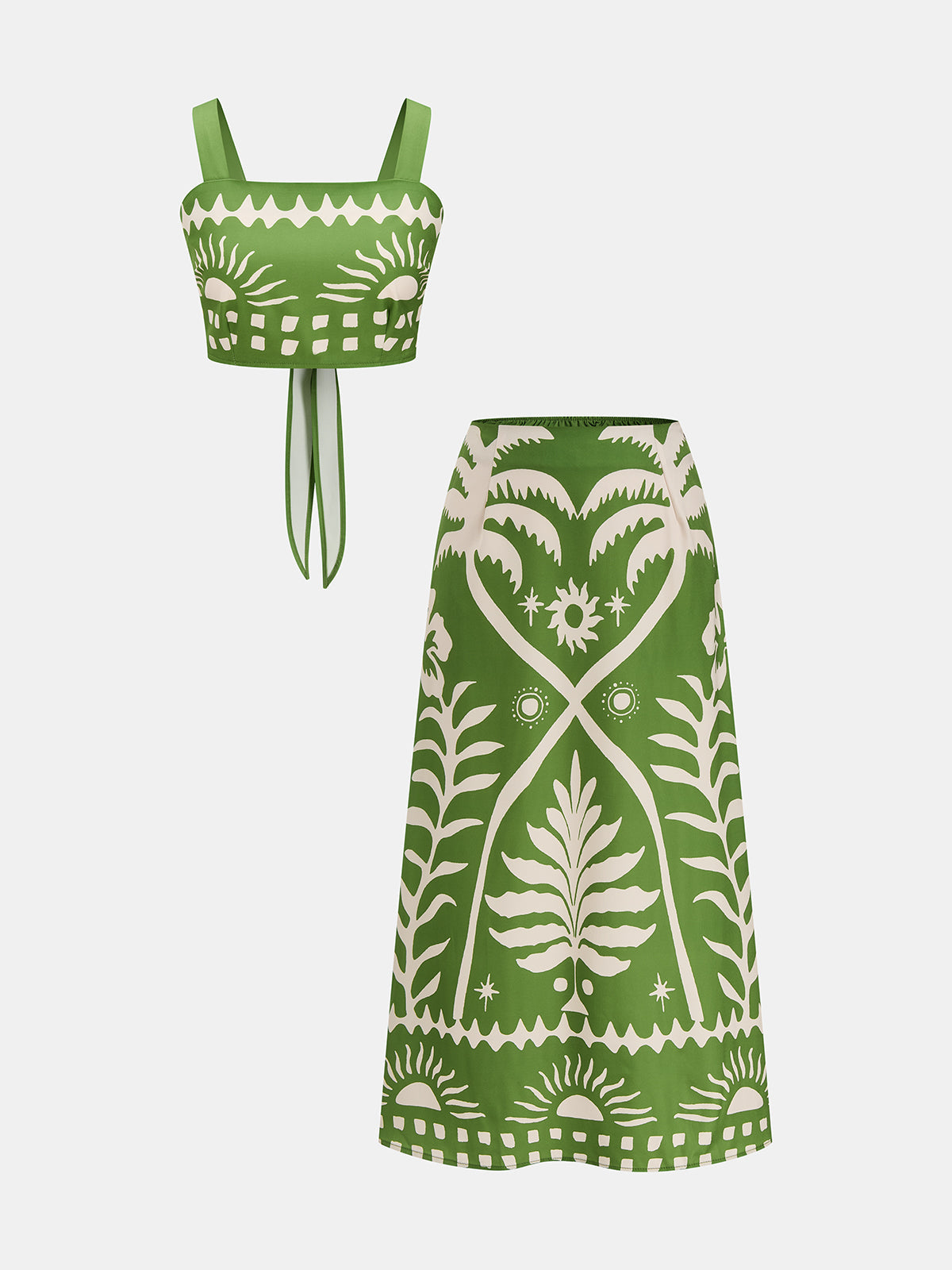 Tropical Print Tie-Back Cami Top & Midi Skirt Set