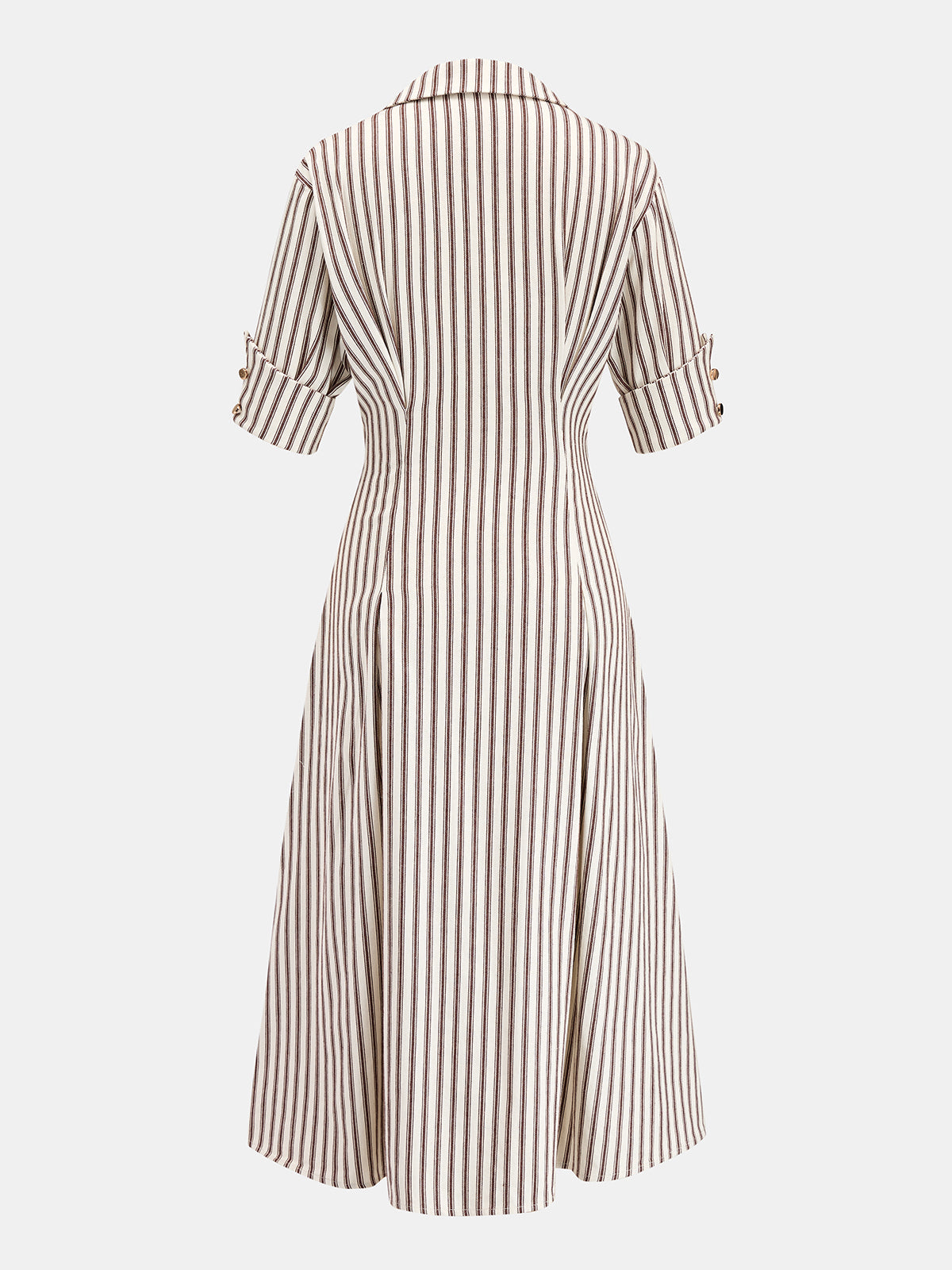 Roll Sleeve Striped Shirt Midi Dress