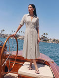 Roll Sleeve Striped Shirt Midi Dress