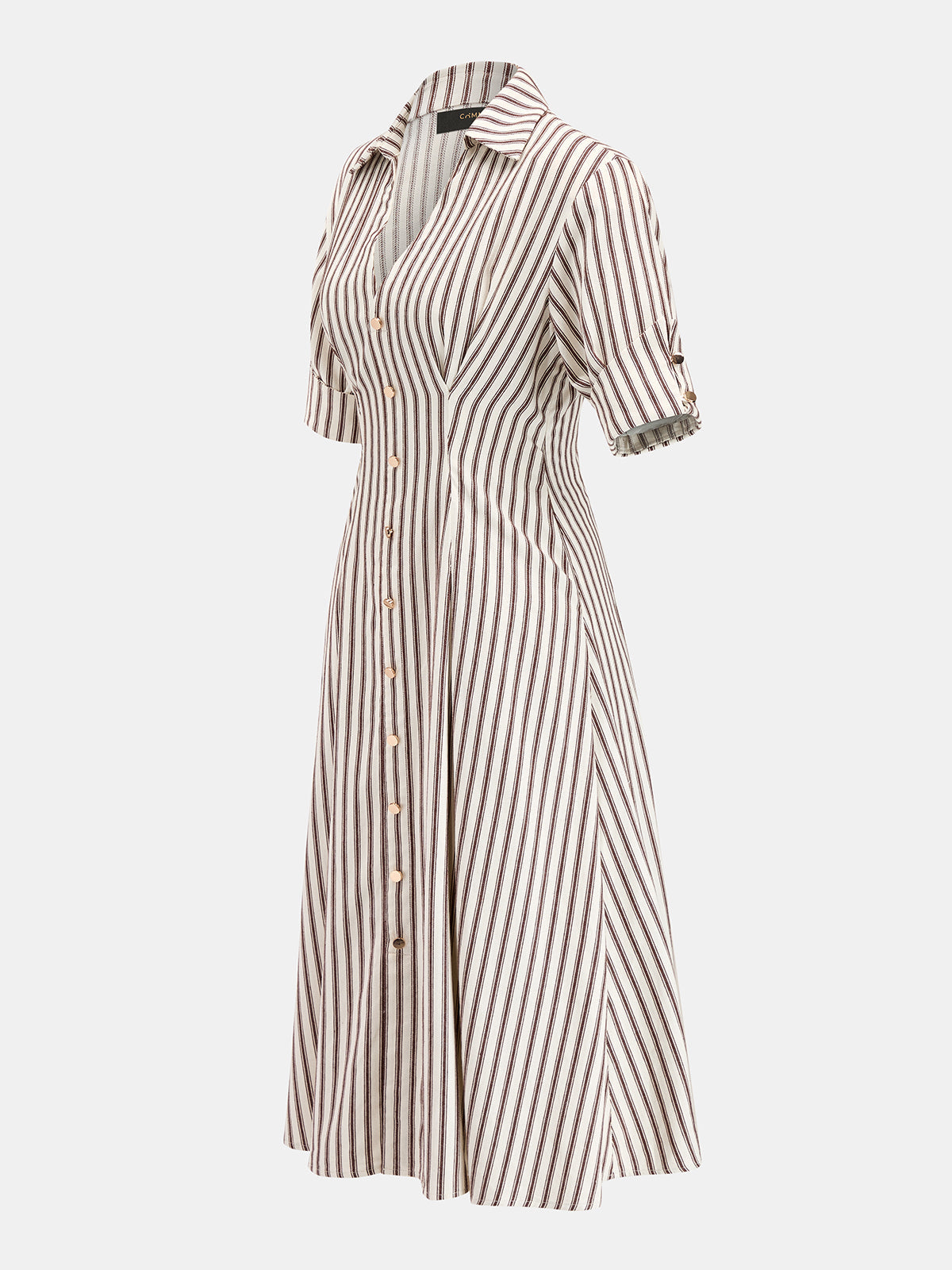 Roll Sleeve Striped Shirt Midi Dress