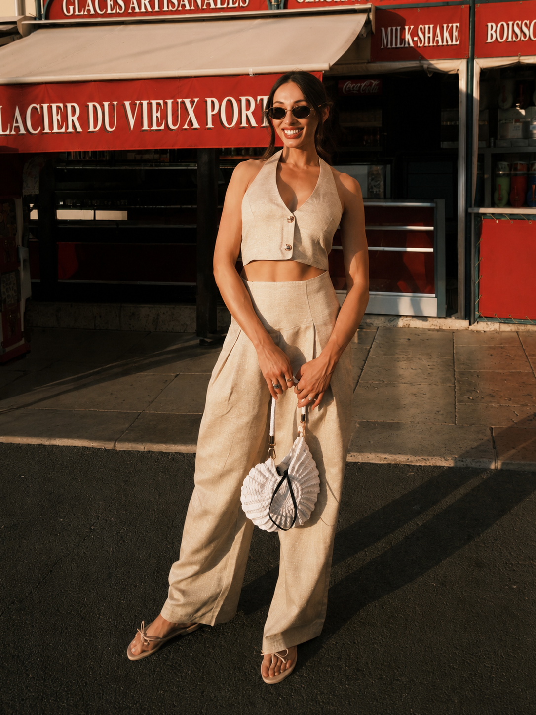 Linen Blend Halter Crop Top & Pants Set