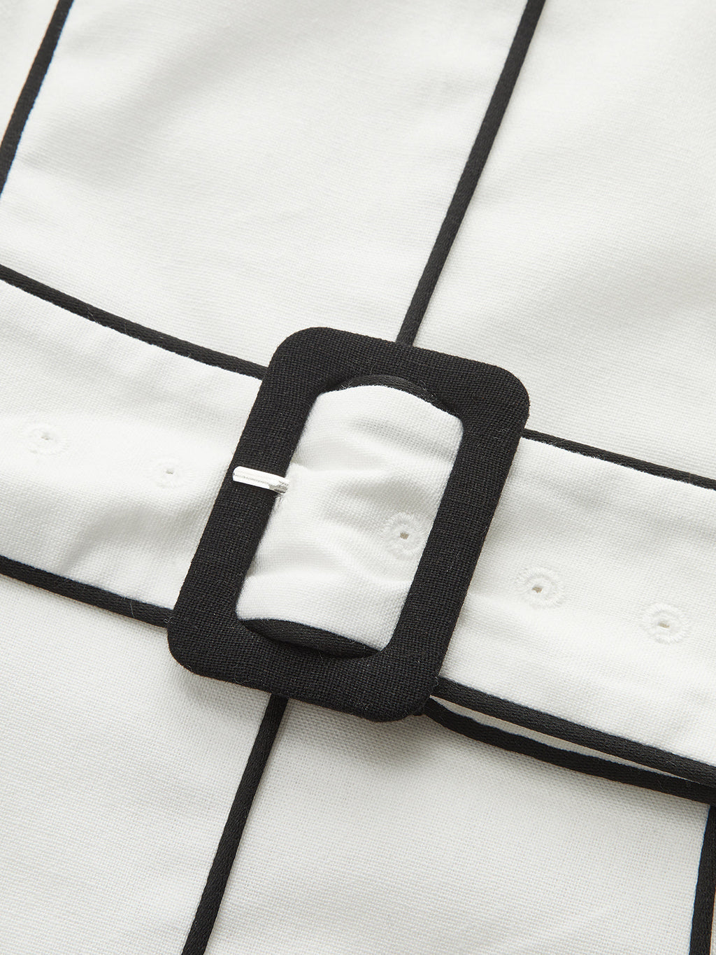 Contrast Piping Belted Cotton Linen Midi Dress