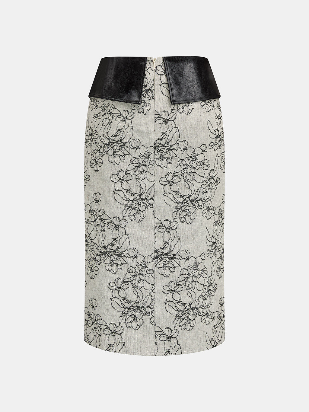 Faux Leather Panel Floral Slit Pencil Skirt