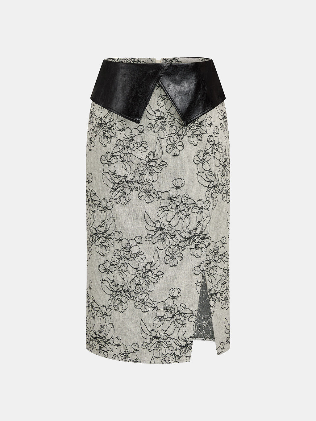 Faux Leather Panel Floral Slit Pencil Skirt