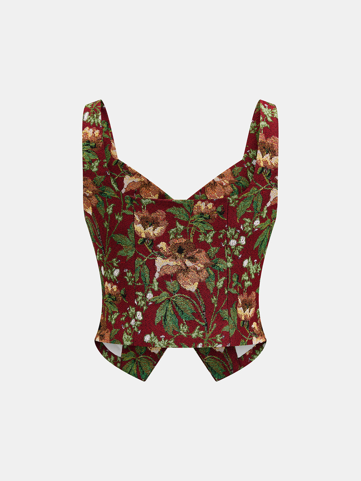 Floral Tapestry Lapel Corset Tank Top
