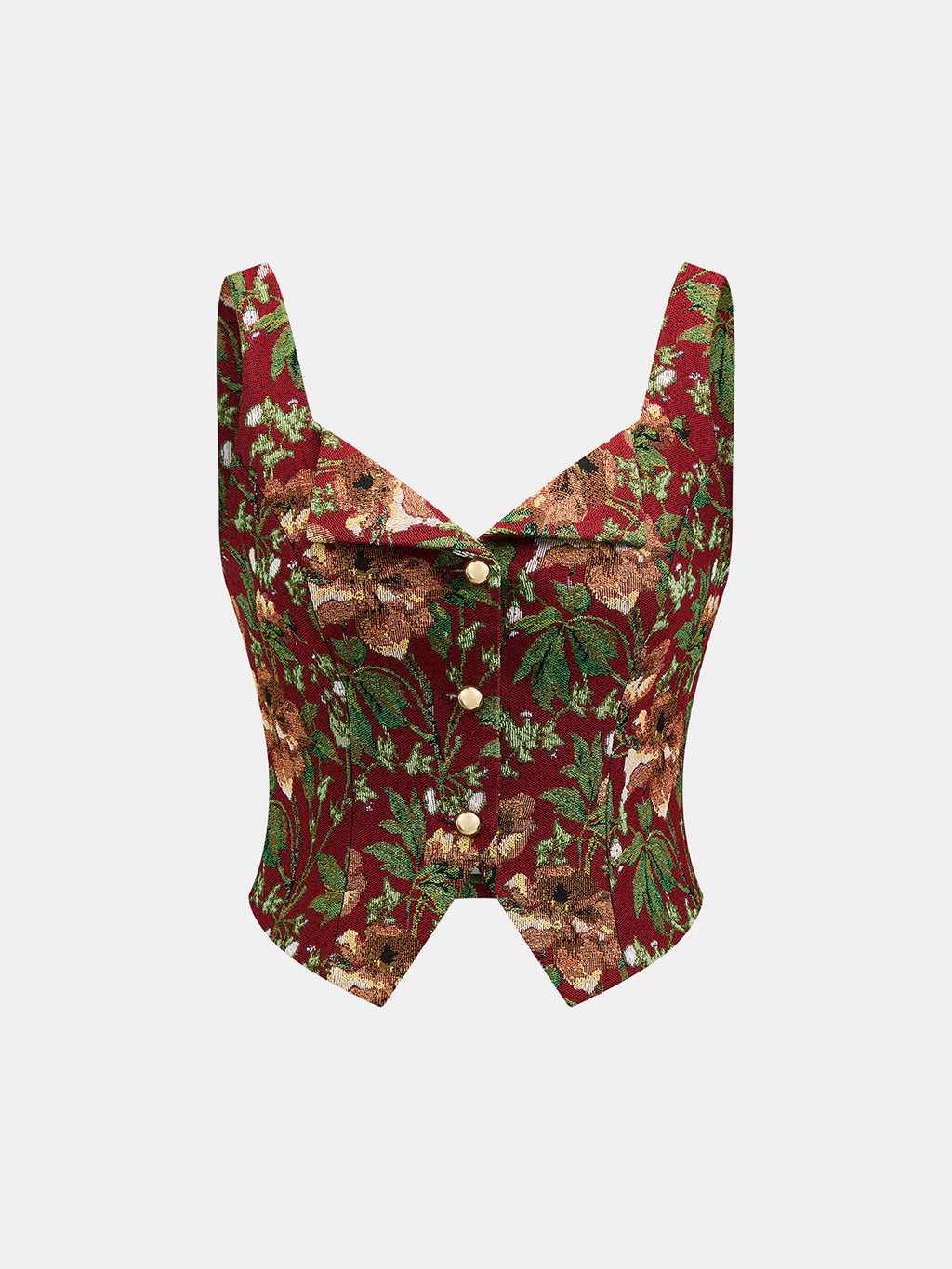 Floral Tapestry Lapel Corset Tank Top