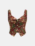 Floral Tapestry Lapel Corset Tank Top