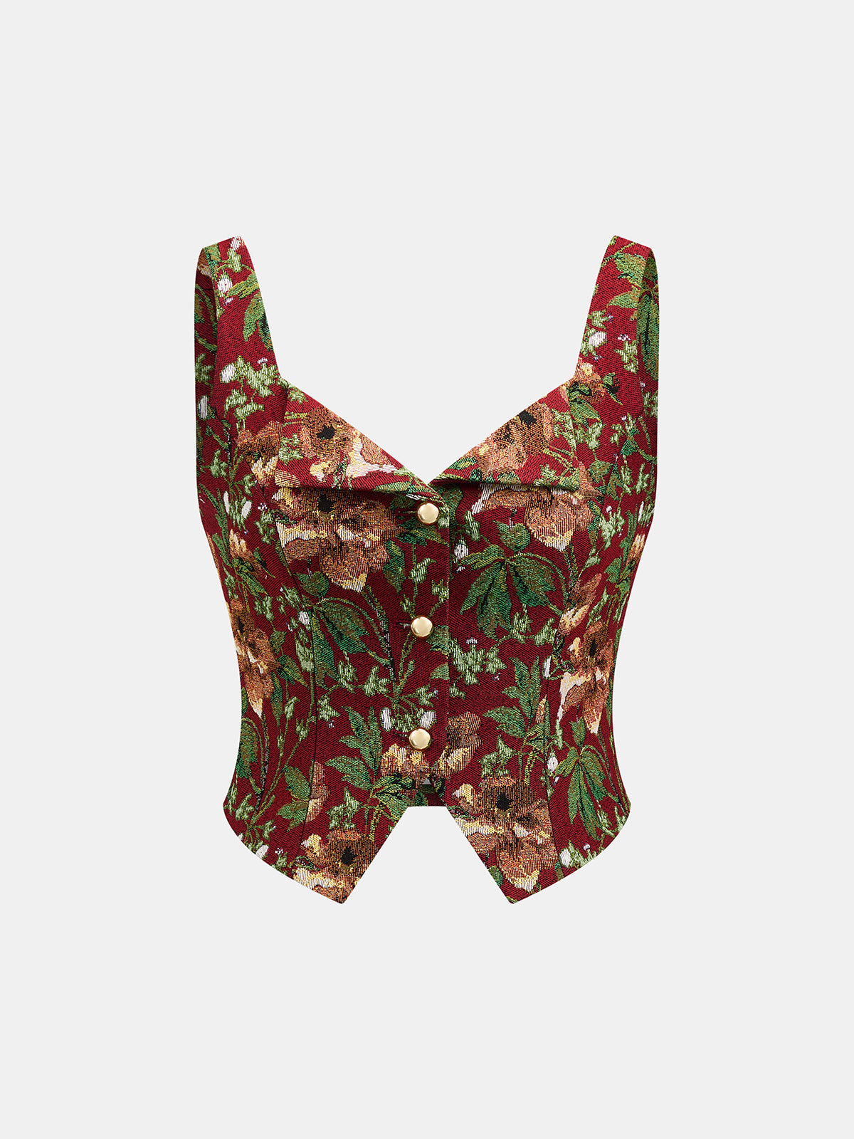 Floral Tapestry Lapel Corset Tank Top