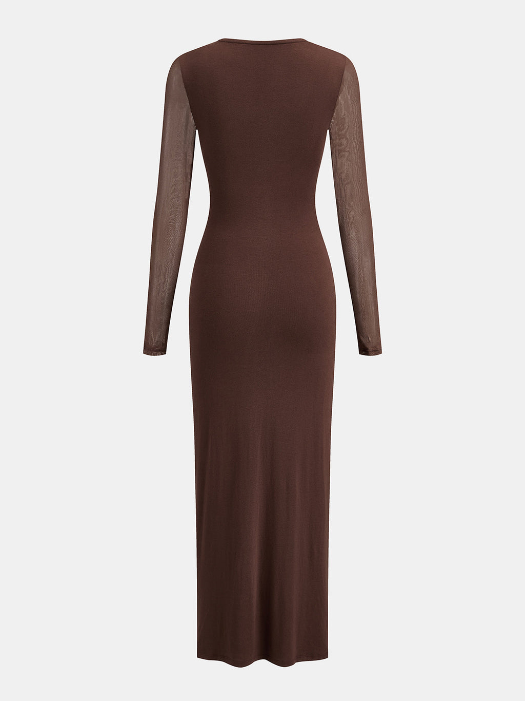 Mesh Long Sleeve Ruched Bodycon Maxi Dress