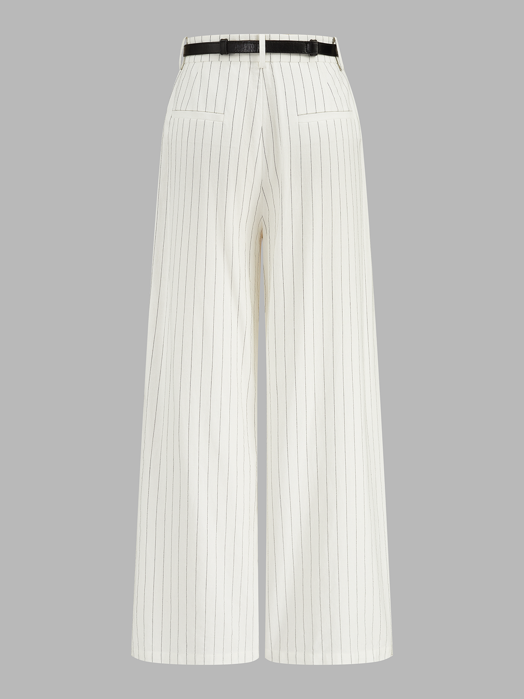 Belted Striped Cotton Linen Wide Leg Pants