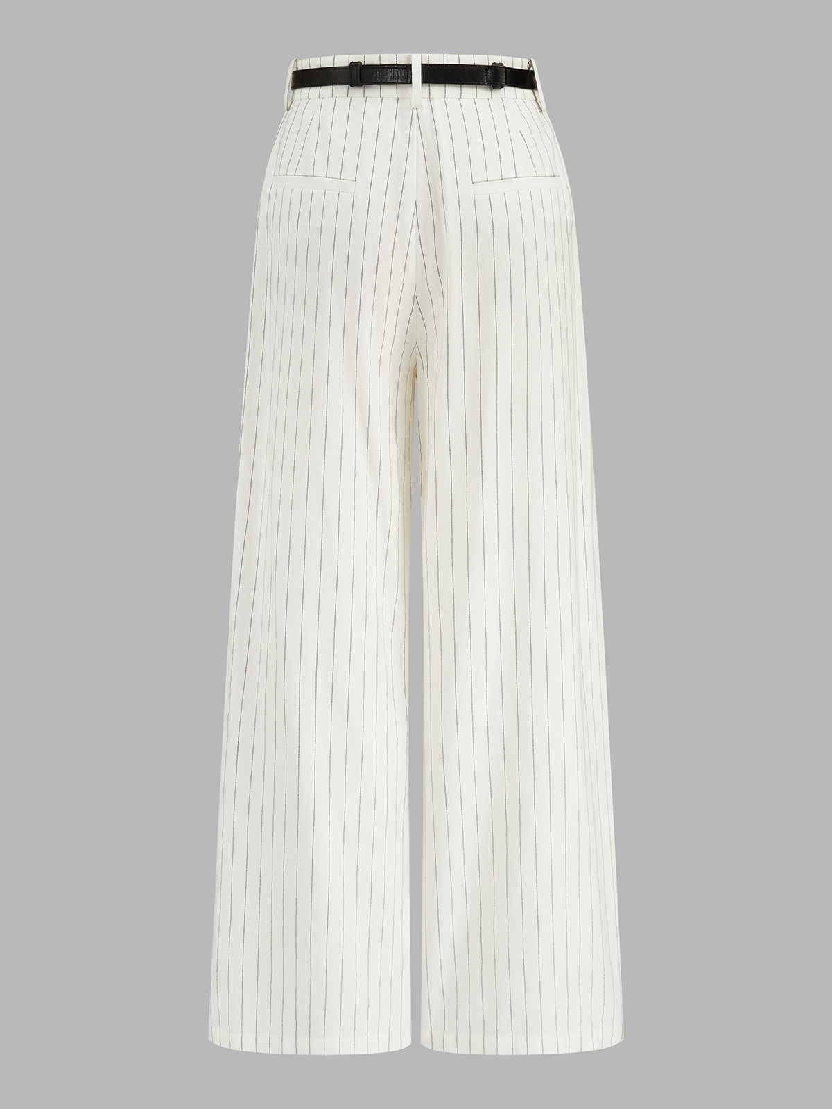 Belted Striped Cotton Linen Wide Leg Pants