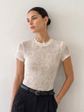 Semi-Sheer Paisley Short Sleeve Top