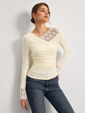 Lace Panel Ruched Long Sleeve Top