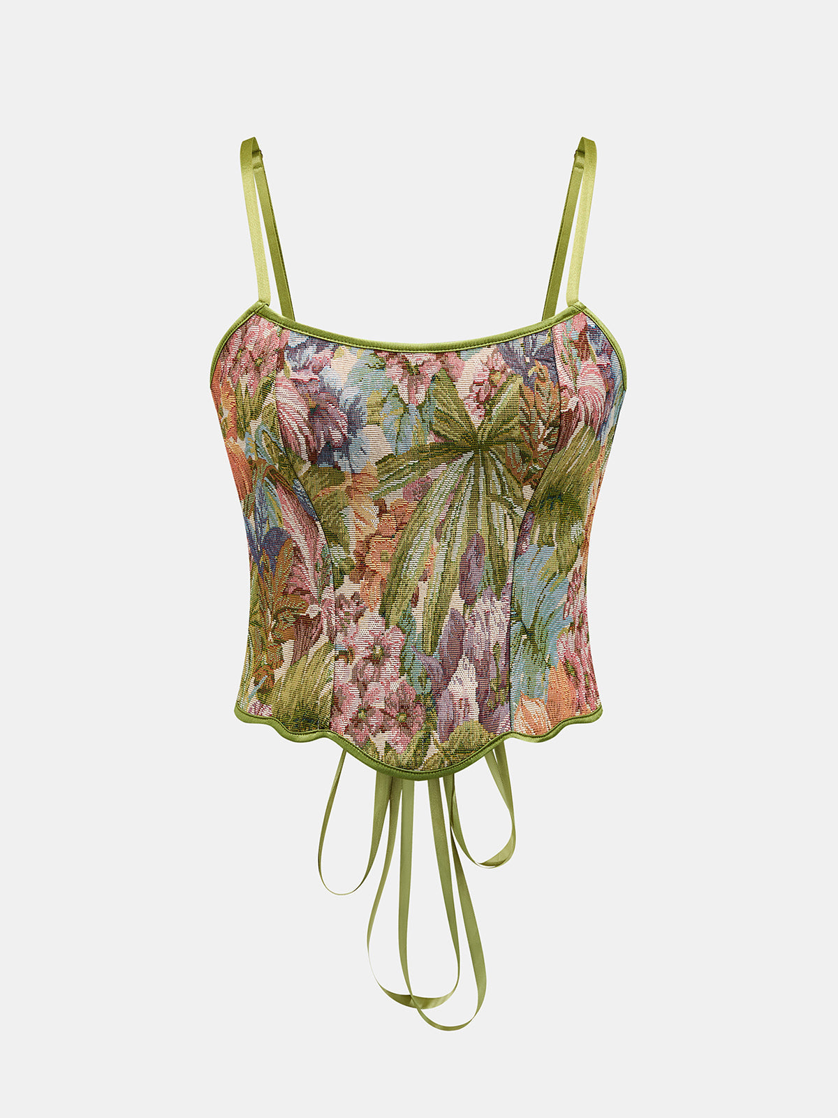 Floral Tapestry Lace Up Cami Corset Top