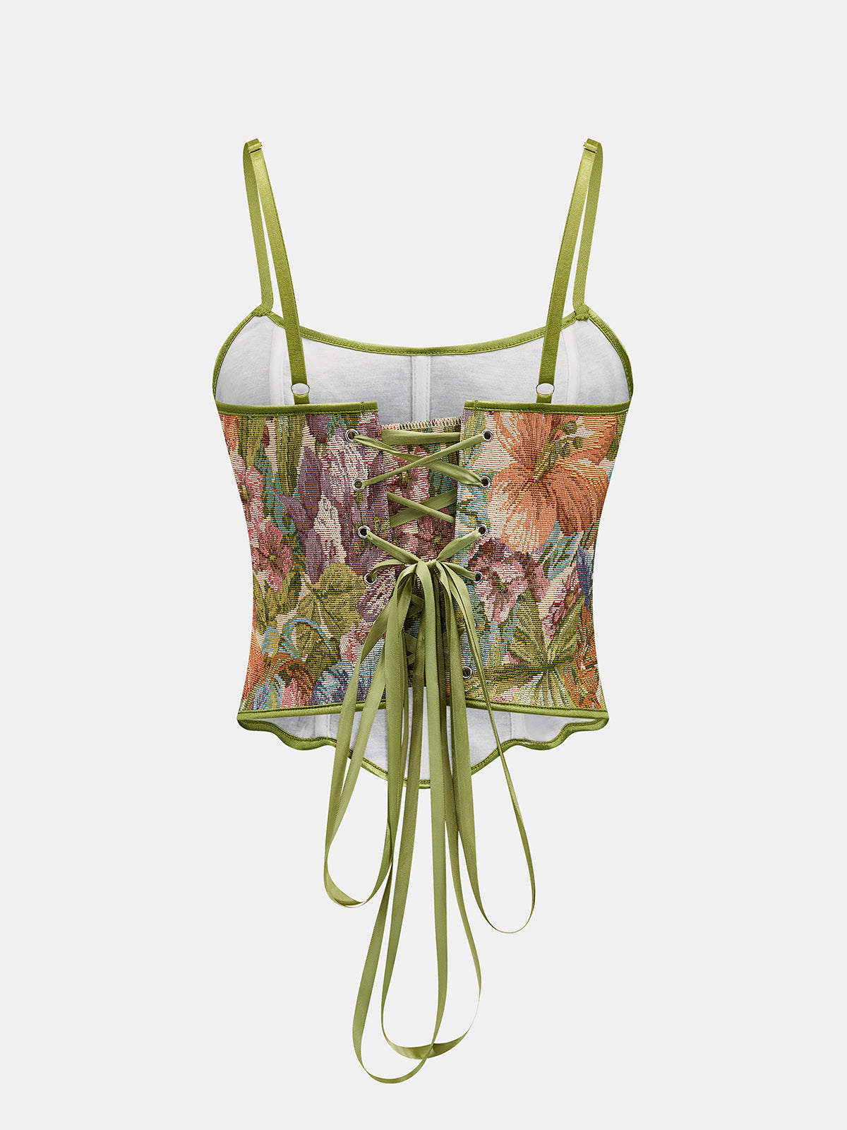 Floral Tapestry Lace Up Cami Corset Top