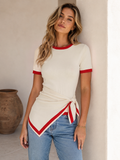 Detachable Sash Contrast Trim Knit Top