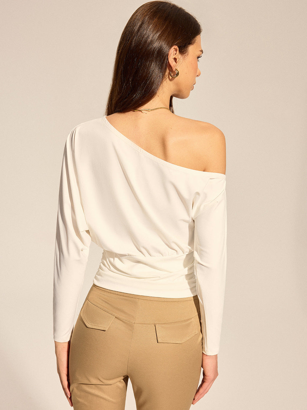 Off Shoulder Ruched Waist Long Sleeve Top