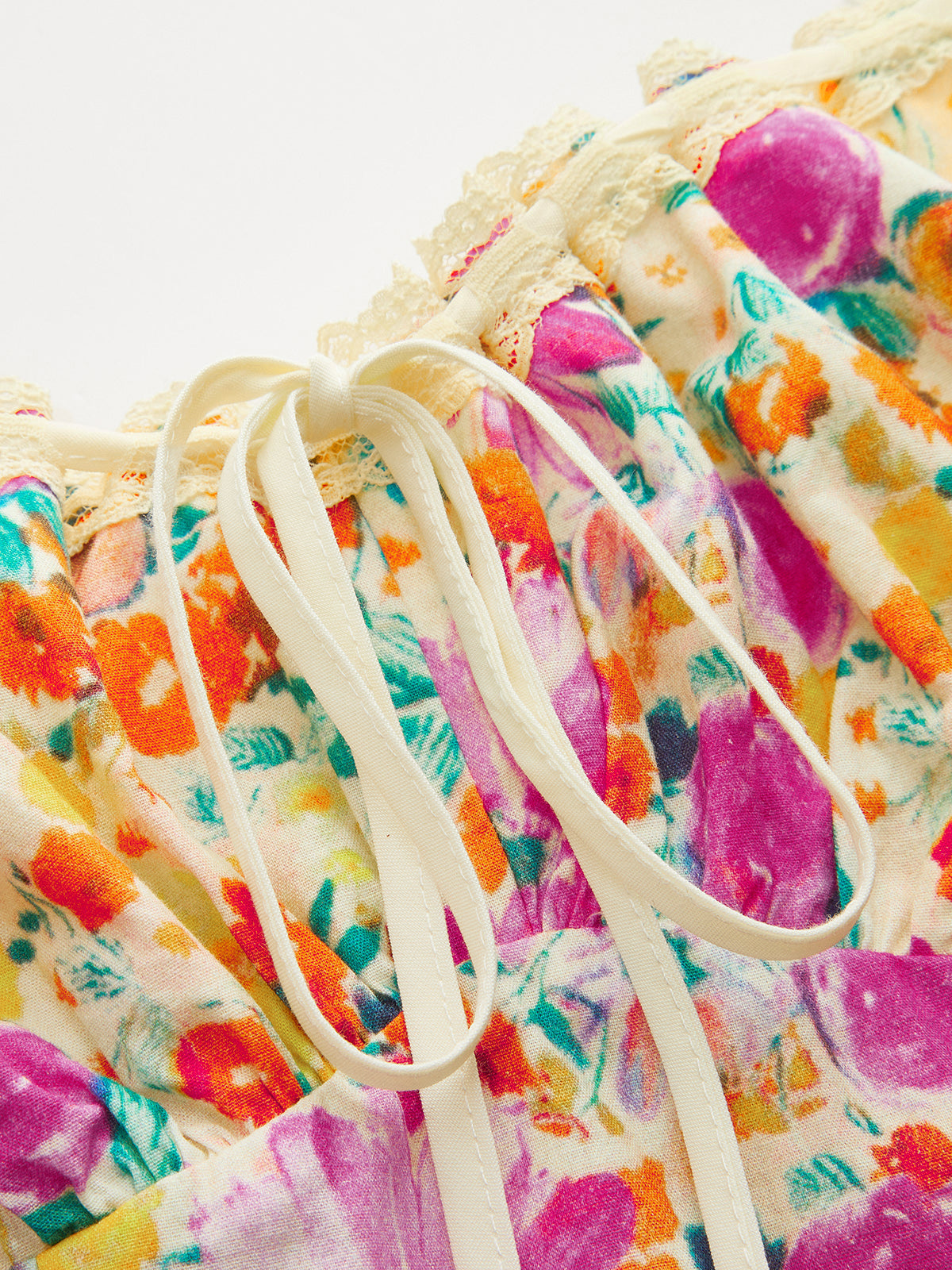 Lace Strap Tie Front Floral Midi Dress