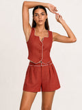 Contrast Piping Two Piece Shorts Set