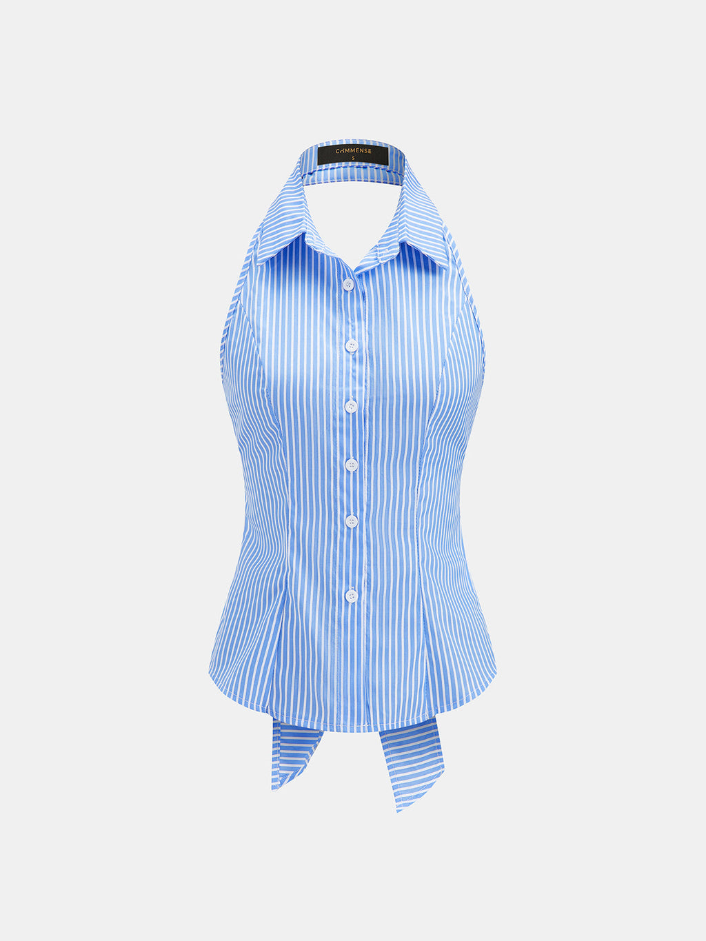 Striped Halter Neck Tie Back Sleeveless Shirt