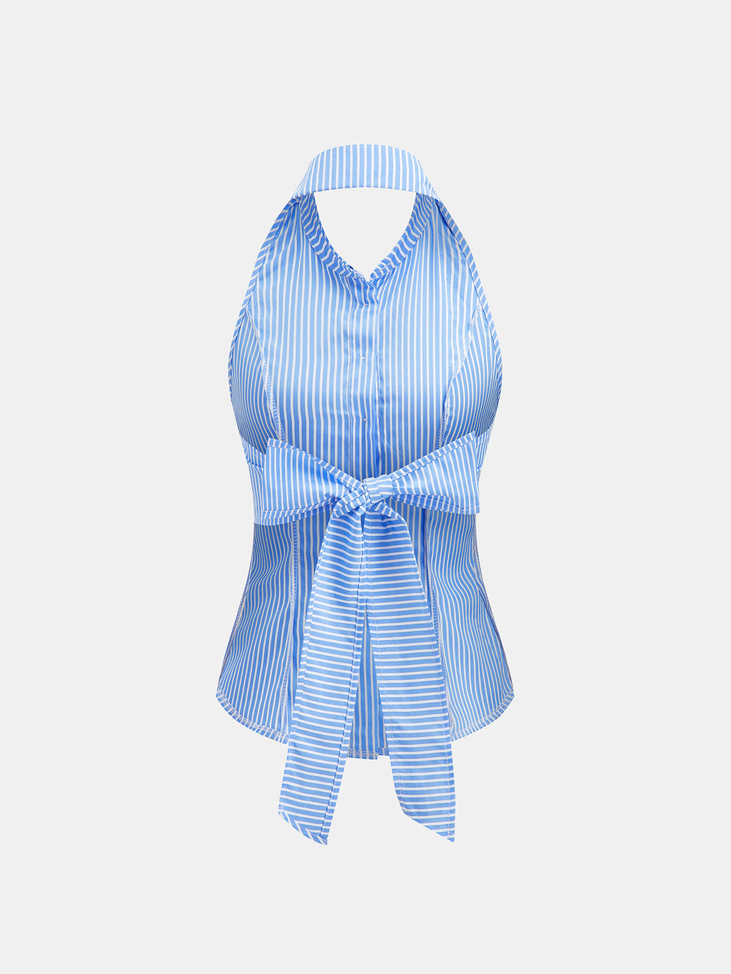 Striped Halter Neck Tie Back Sleeveless Shirt