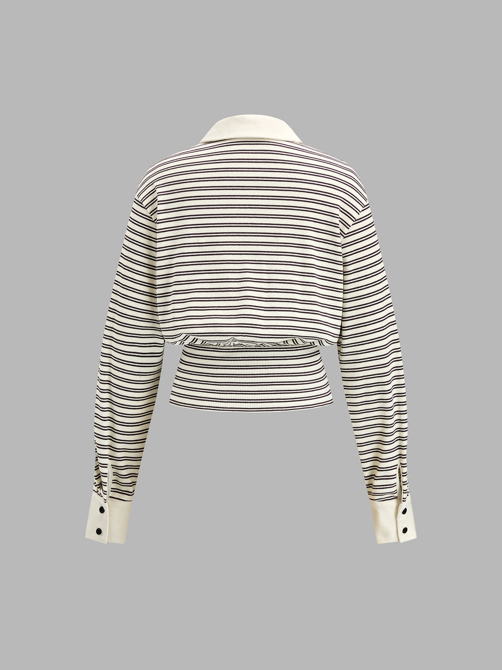 Striped Polo Ribbed Long Sleeve Top