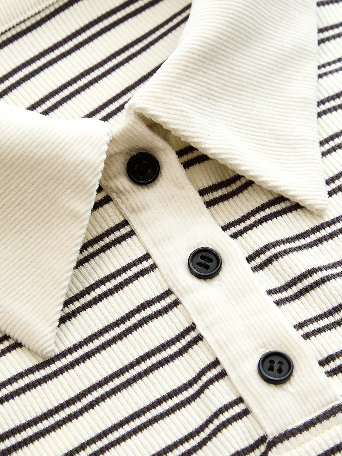 Striped Polo Ribbed Long Sleeve Top