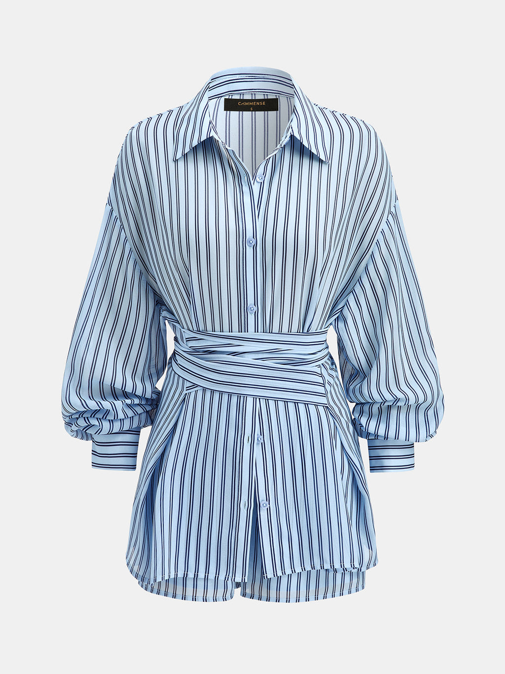 Striped Tie Waist Shirt & Shorts Set