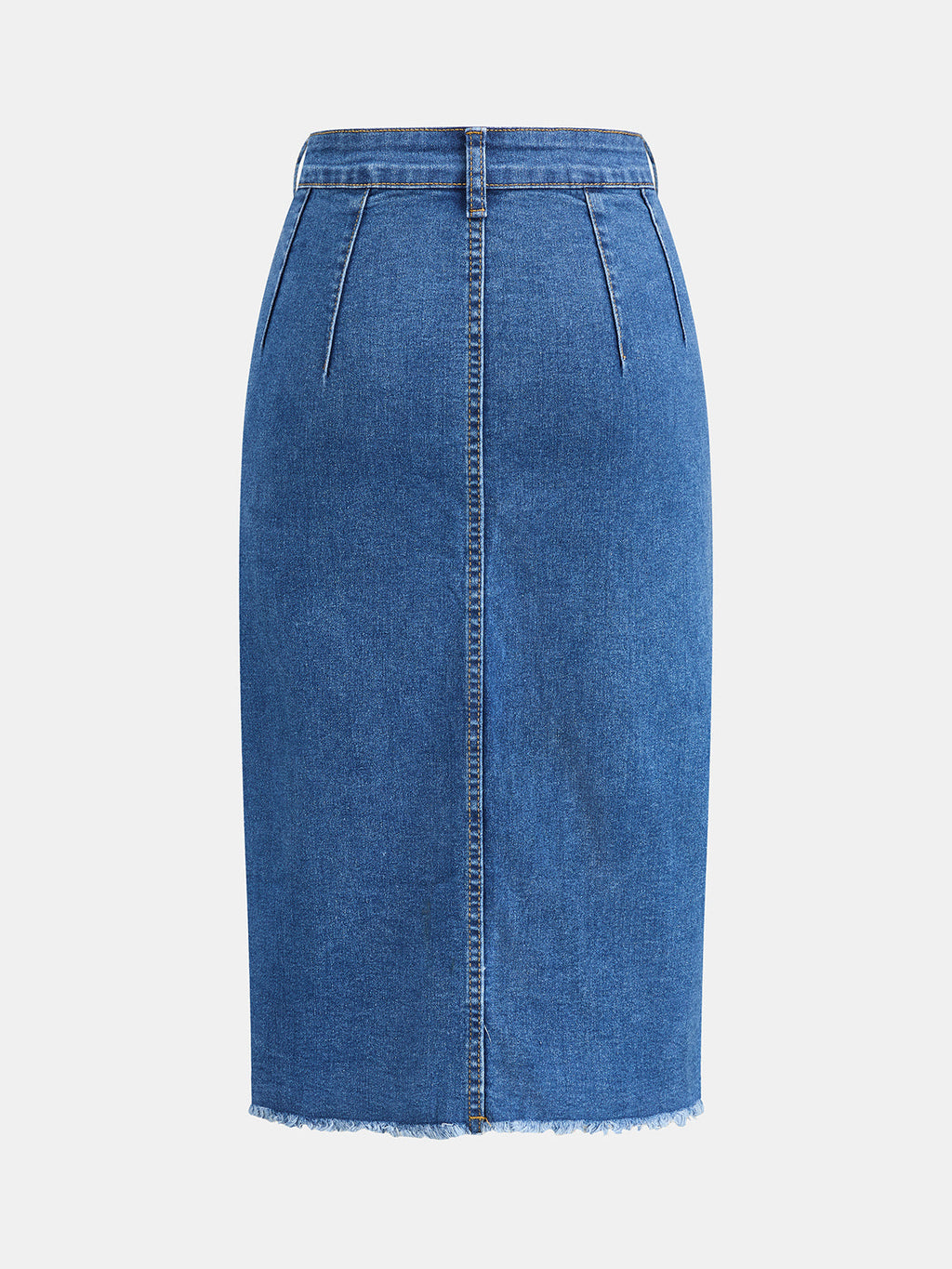 Front Slit Raw Hem Denim Midi Skirt