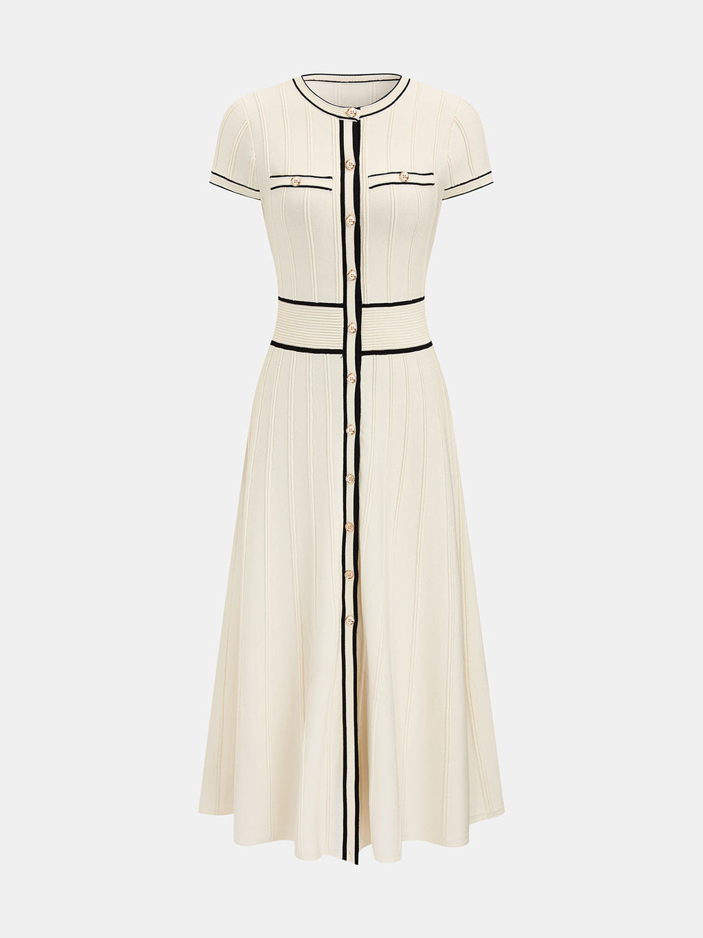Short Sleeve Button Front Knit Midi Dress