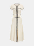 Short Sleeve Button Front Knit Midi Dress