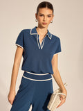 Contrast Trim Polo Knit Top & Pants Set