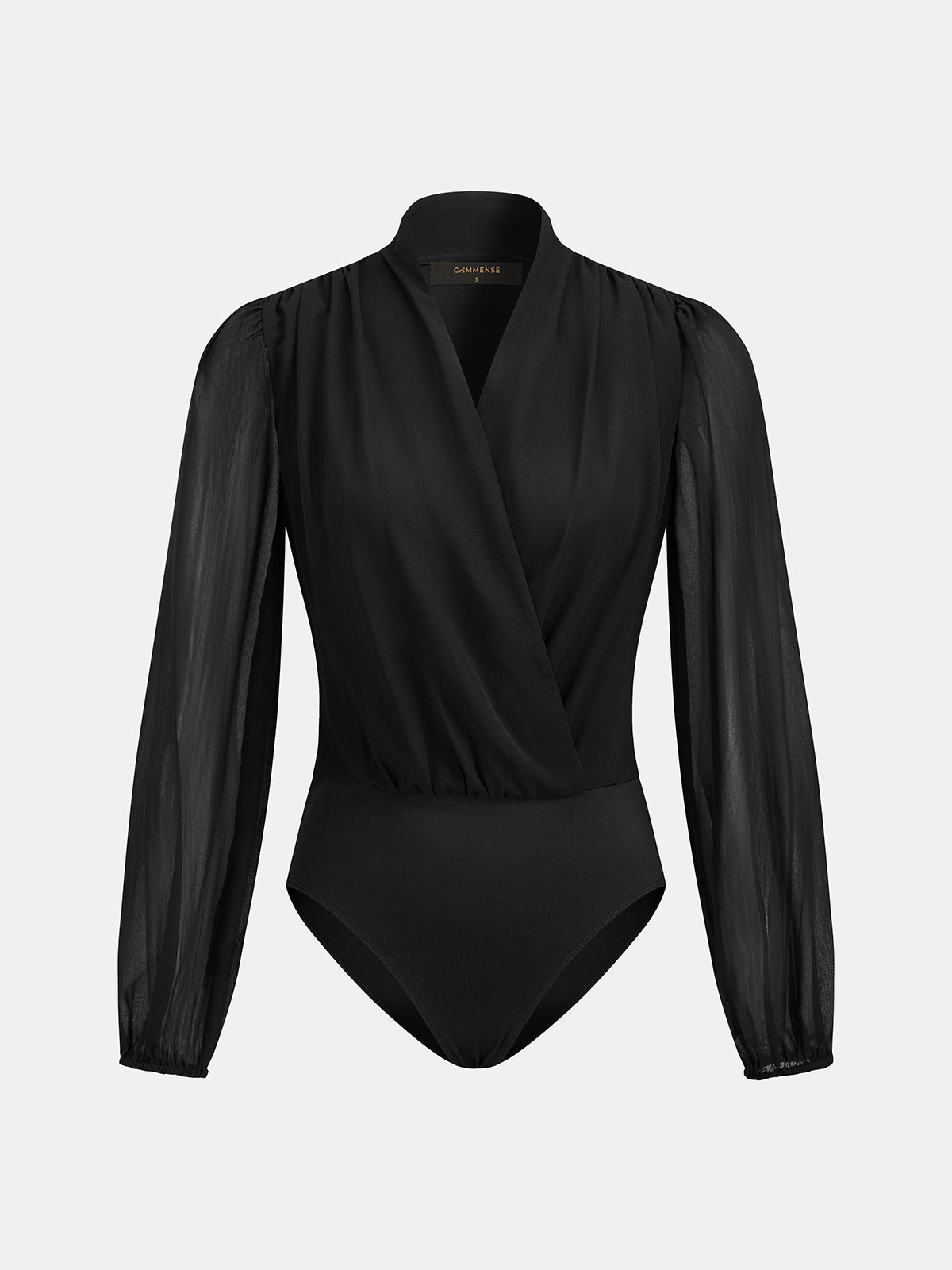 Wrap V‑Neck Sheer Sleeve Bodysuit