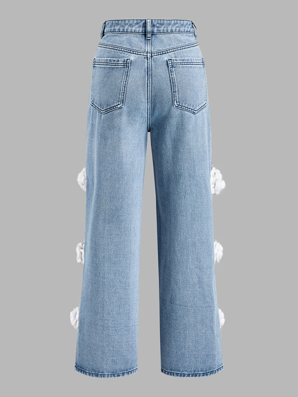Floral Applique Side Slit Wide Leg Jeans