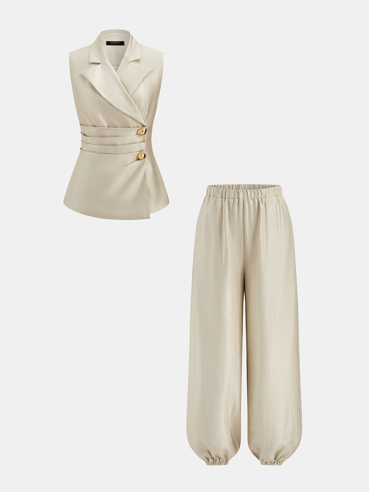 Lapel Ruched Vest & Balloon Pants Set