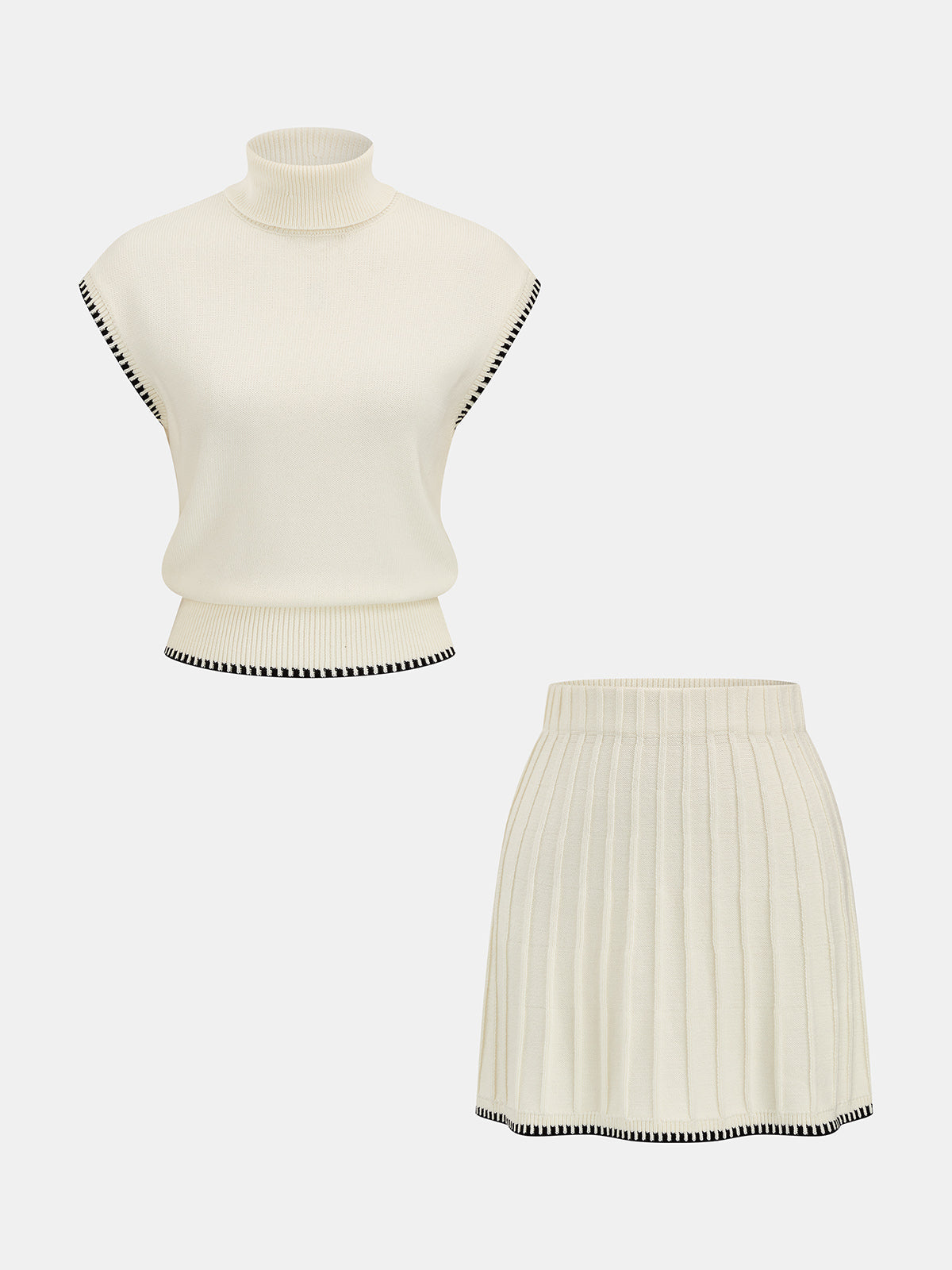 Contrast Trim Turtleneck Knit Top & Skirt Set