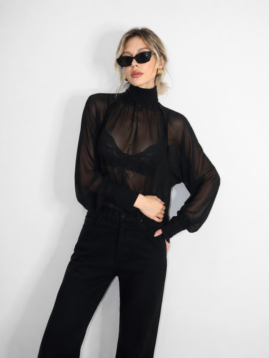 Sheer High Neck Mesh Top