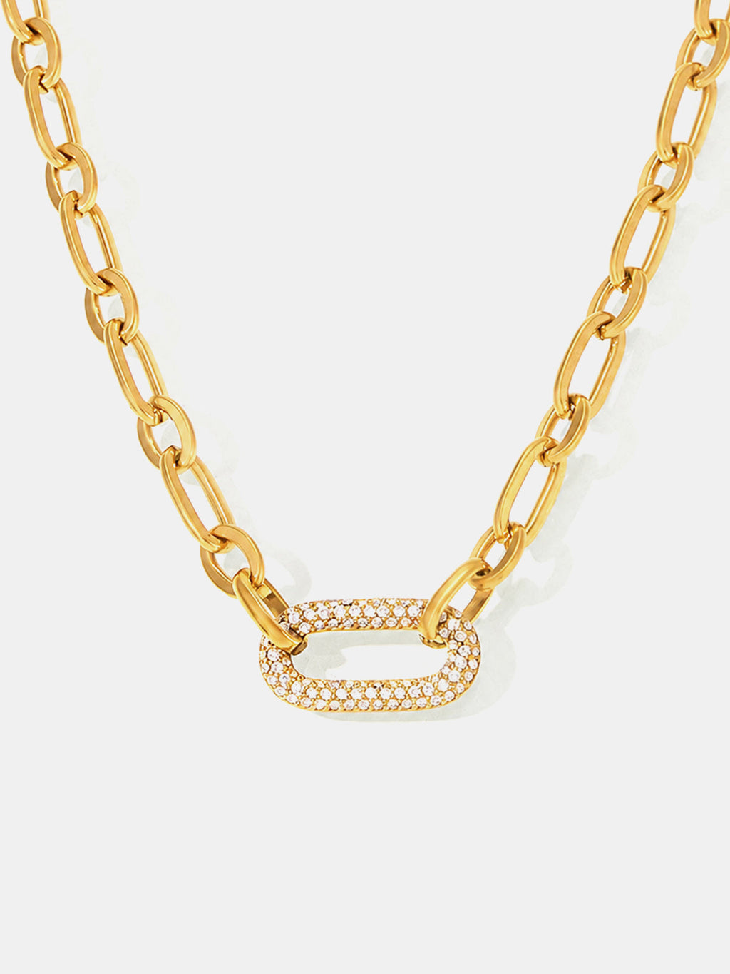 Paved Paperclip Link Necklace