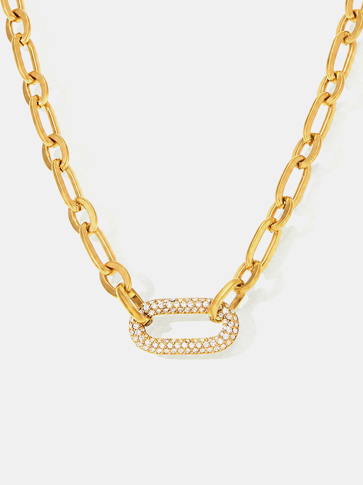 Paved Paperclip Link Necklace