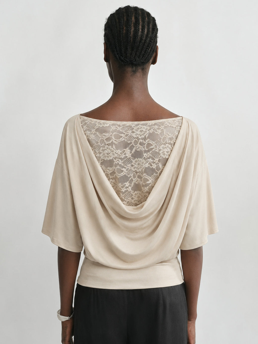 Lace Cowl Back Short Sleeve Top