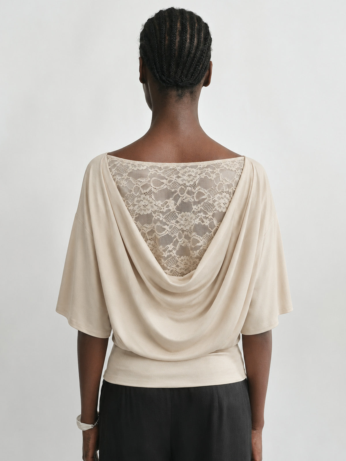 Lace Cowl Back Short Sleeve Top