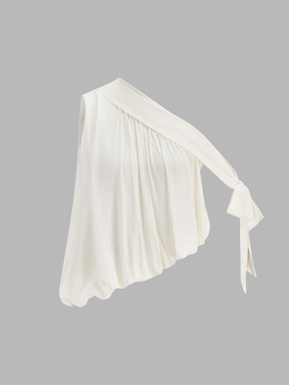 Diagonal Shoulder Tie Gathered Top