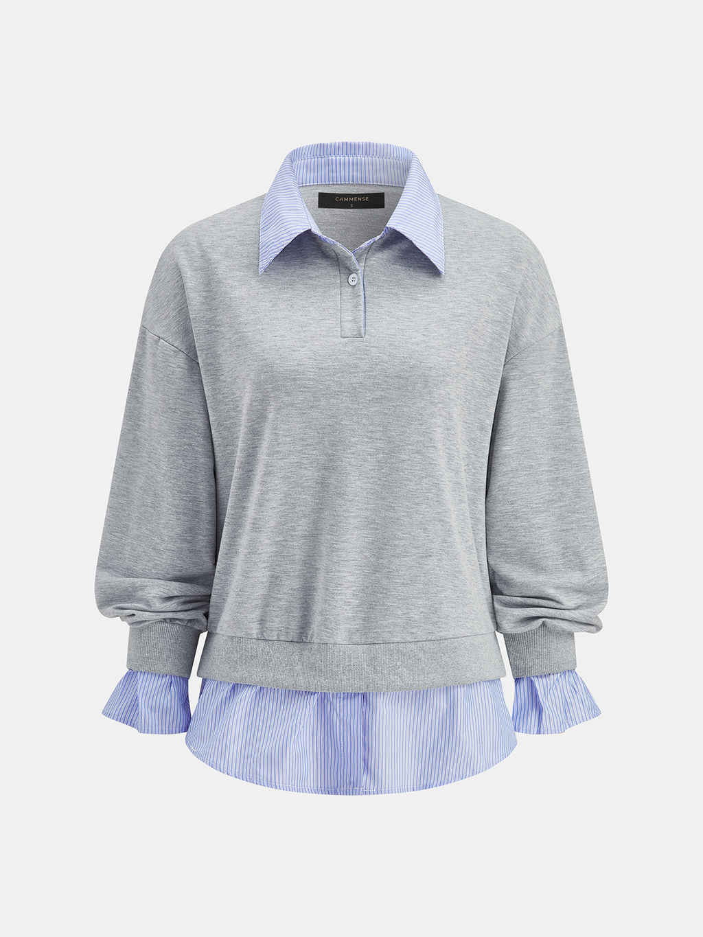 Striped Collar Fake Two Piece Sweatshirt