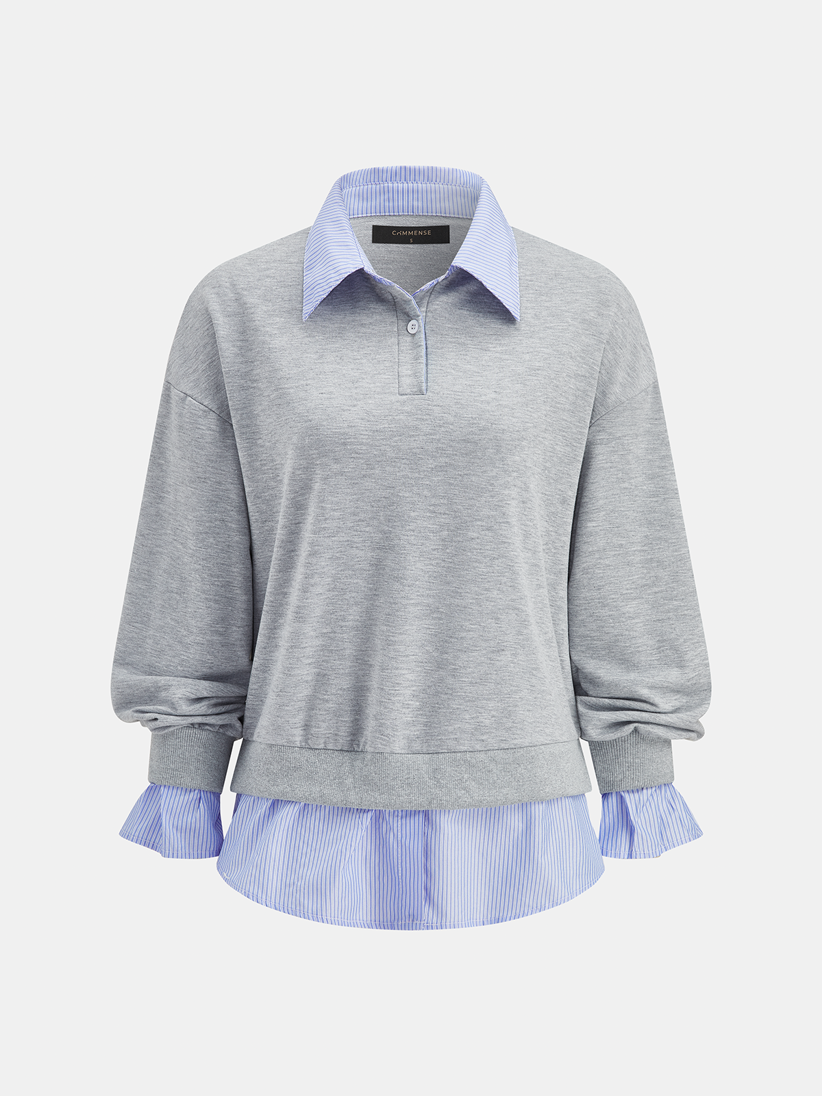 Striped Collar Fake Two Piece Sweatshirt