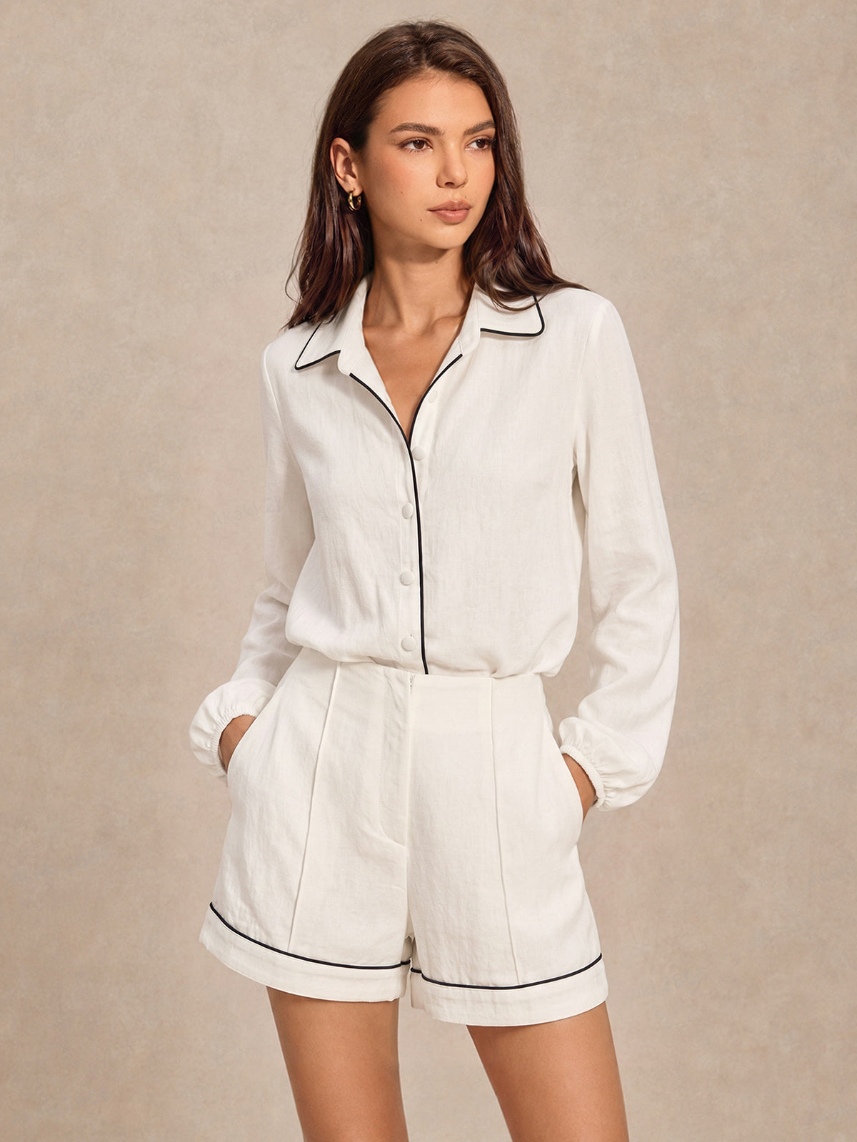 Contrast Piping Two Piece Shorts Set