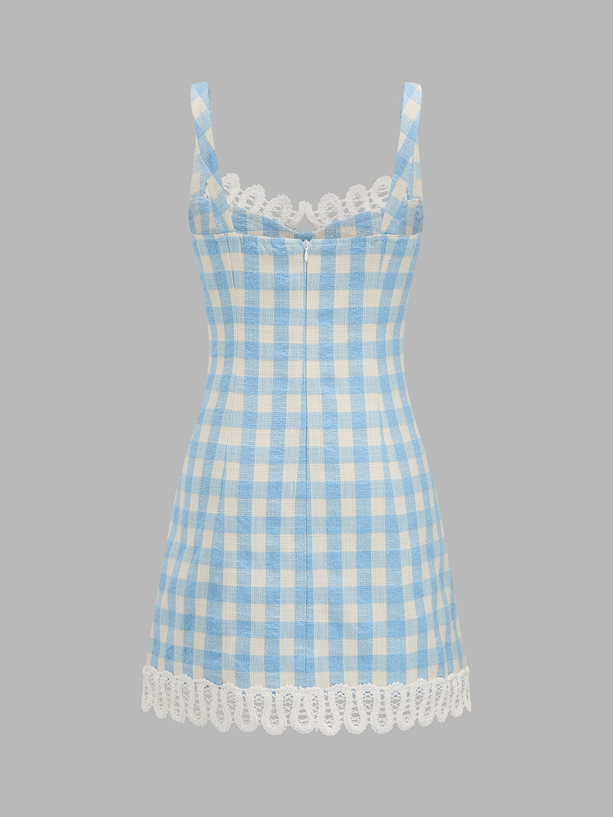 Gingham Lace Trim Mini Slip Dress