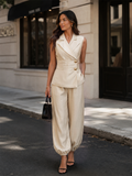 Lapel Ruched Vest & Balloon Pants Set